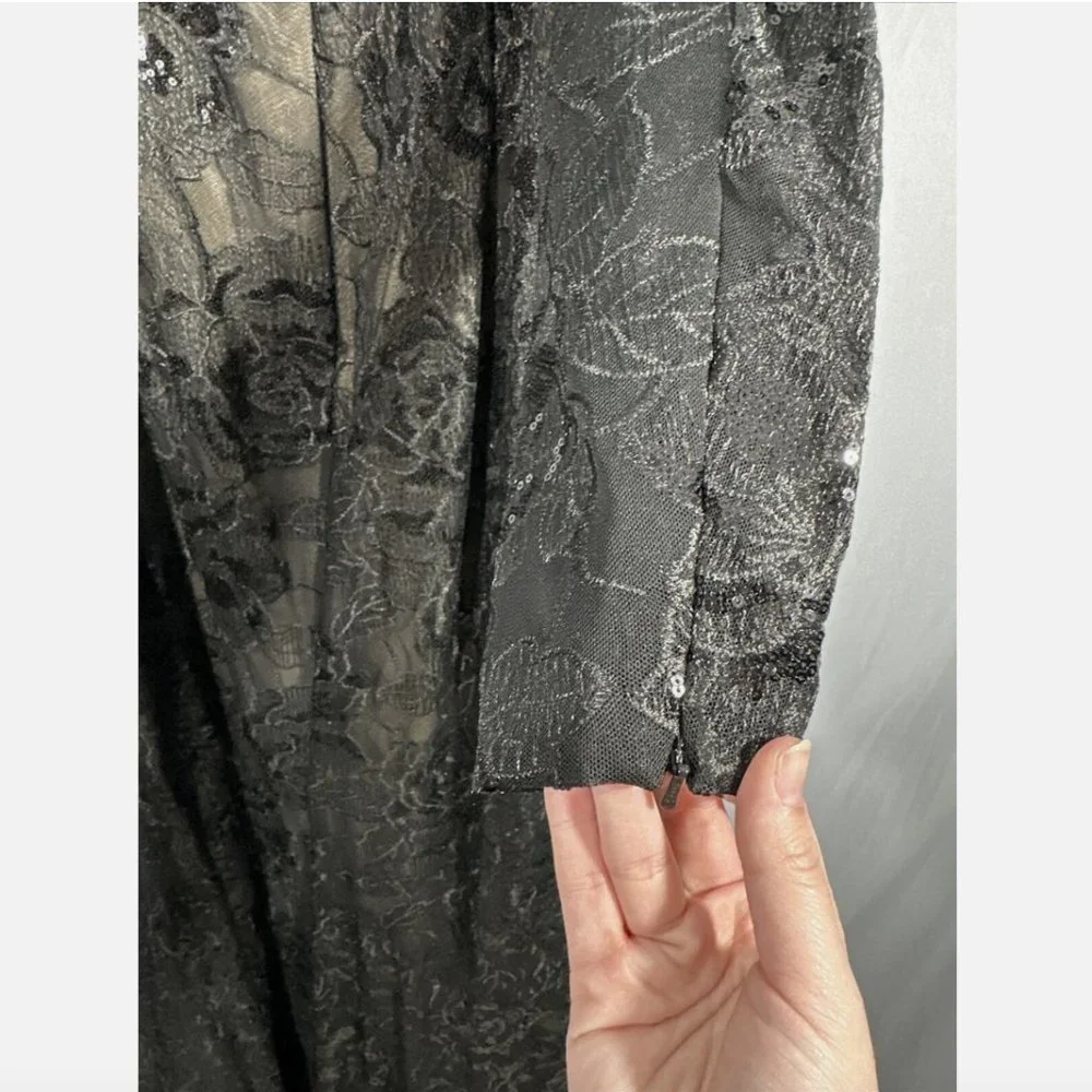 NWT $698 Mac Duggal [ 8 ] Embellished One Puff Sleeve Trumpet Gown in Black Q582